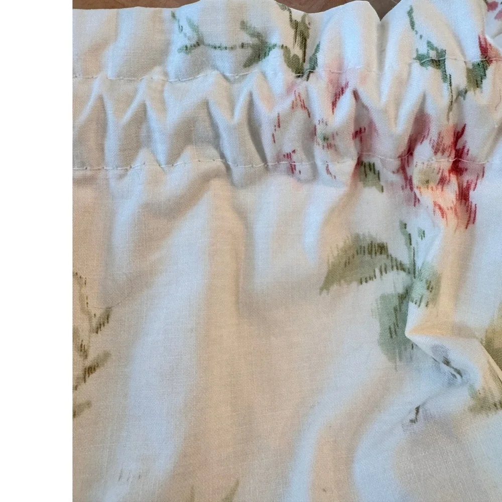 Shabby Chic Floral Kitchen Valance Set Two Rod Pocket Pink Trim Curtain 12' LONG